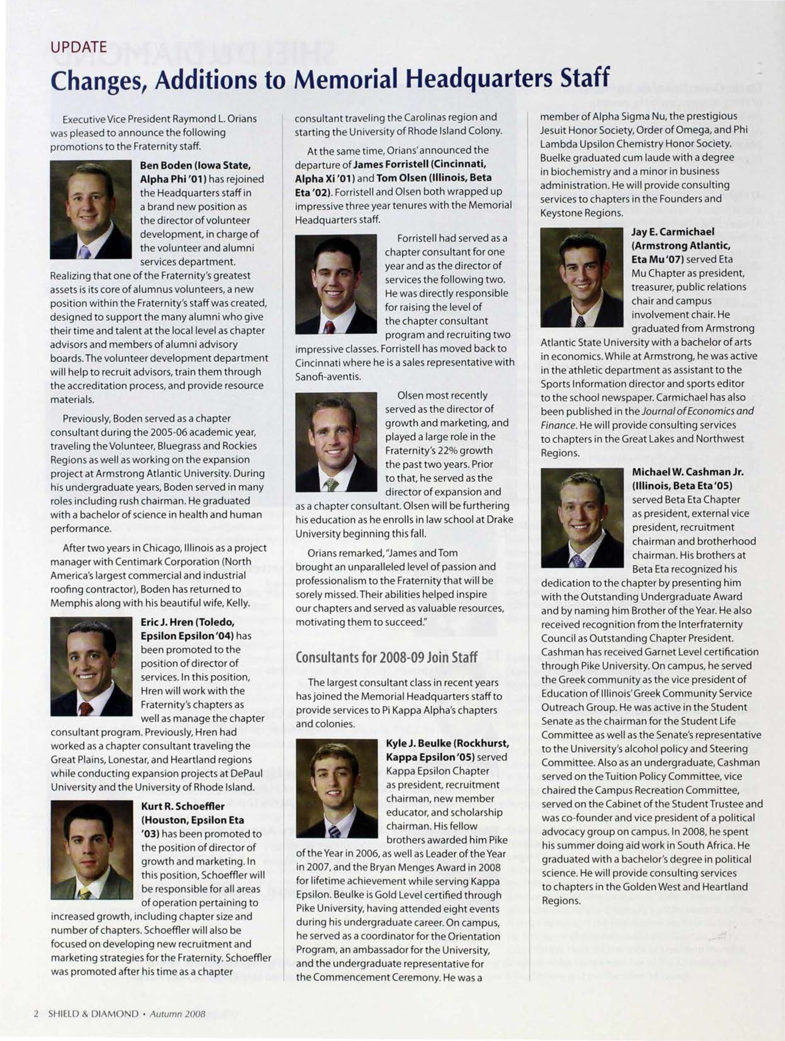 Update: Changes, Additions To Memorial Headquarters Staff